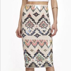 Express 
Aztec Sequin Embellished Midi Skirt M